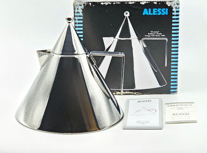 Alessi - Aldo Rossi - Il conico - Teekanne - Wasserkocher mit Originalverpackung - Hochglanzpolierter Edelstahl 18/10