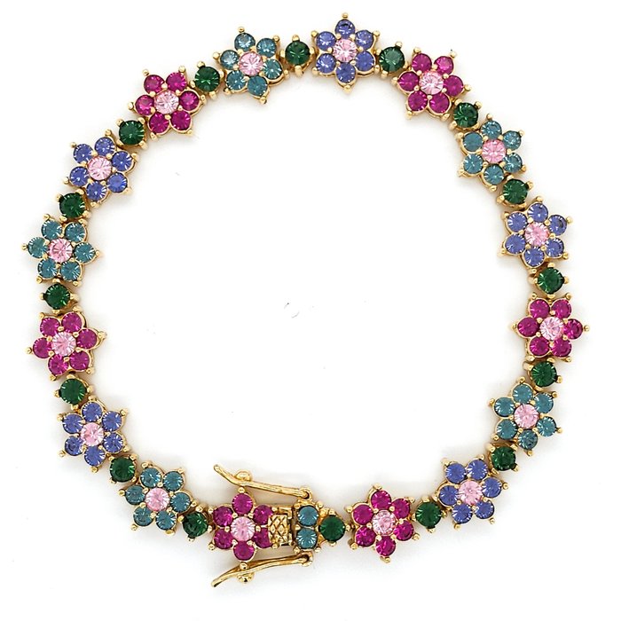 Joan Rivers Multi Rhinestone Flower Cluster Tennis Link Bracelet - Vergoldet - Tennisarmband