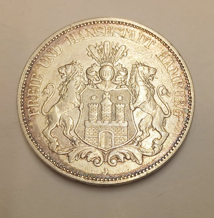 德国， 汉堡. 5 Mark 1876