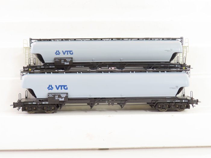Roco H0 - 46195/ 66269 - Modelltog godsvogn (2) - 2x 4-akslede trykksilovogner, med "VTG"-trykk, - DB