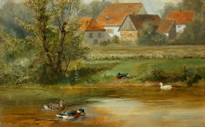 Deutsche Schule (XIX-XX) - Enten am Teichwasser
