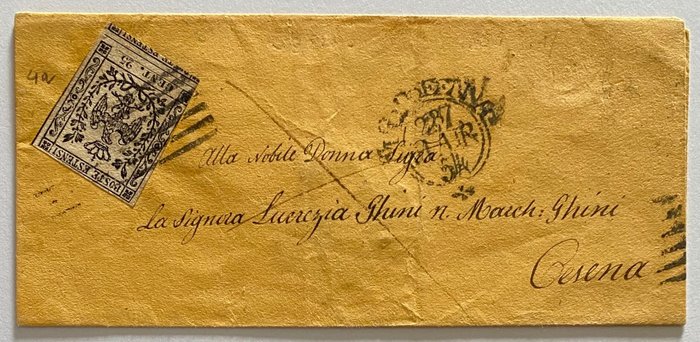Italienische antike Staaten - Modena 1852 - Brief für Cesena - Sassone n. 4a con varietà di stampa