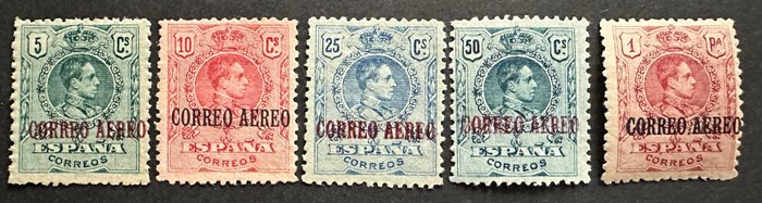 Espanja 1920/1920 - Edifil 292/296, MNH, ilman leimankiinnitintä, alkuperäinen kumi - Edifil 292/296 tipo Medallón Aéreo.