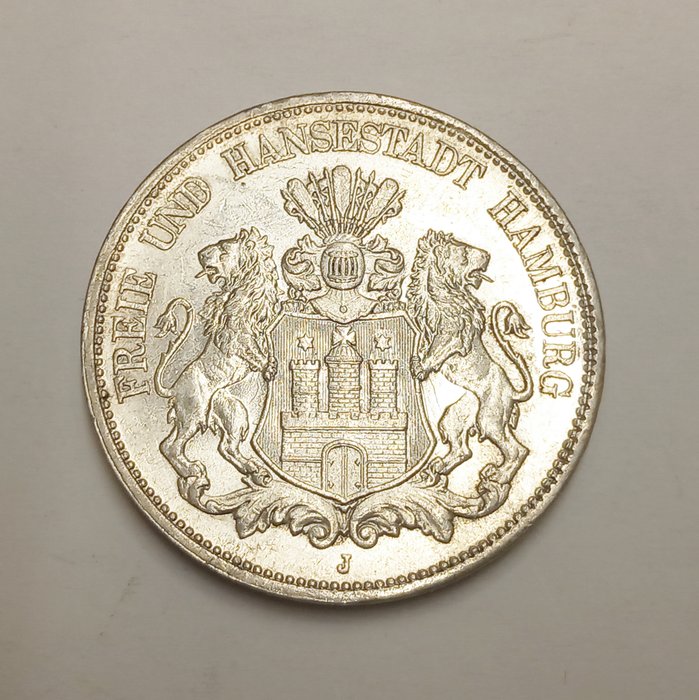 Alemanha, Hamburgo. 5 Mark 1898, Erhaltung