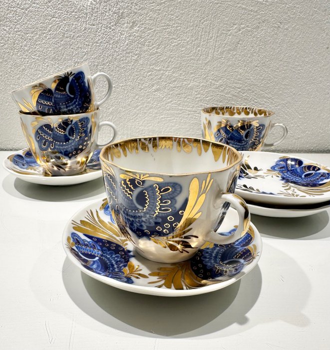 Lomonosov Imperial Porcelain Factory Nina Slavina - 4 人用咖啡杯具組 (8) - Golden Garden - 瓷器