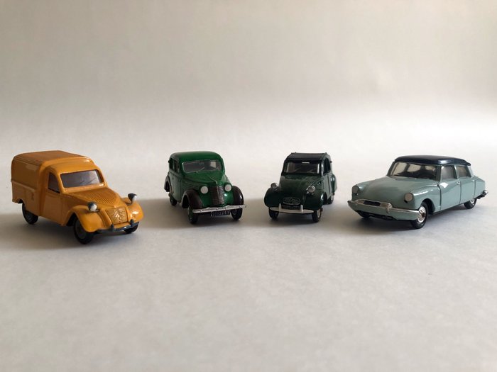 Norev 1:43 - 4 - Voiture miniature - Citroen DS 19, Citroen 2 CV Luxe AZ, Citroen 2 CV Cle, Renault Juvaquatre