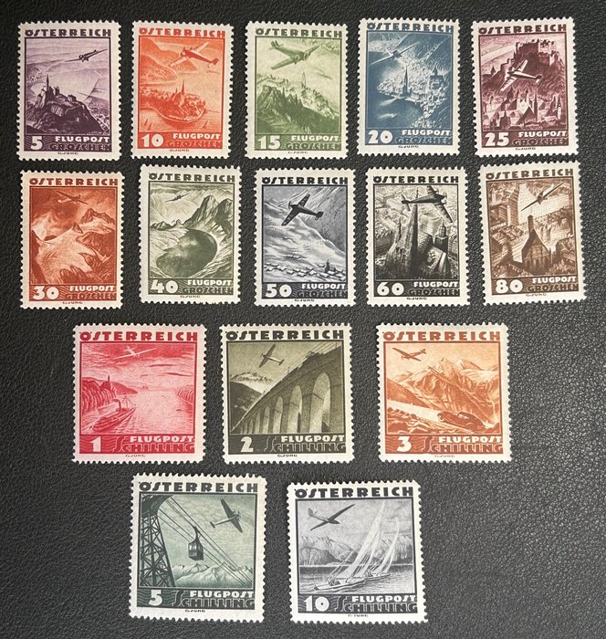 Austria 1935 - Austria 1935 - postfrische Ausgabe "Flugzeug über Landschaften" in tadelloser Erhaltung Mi.Nr. 598 bis 612