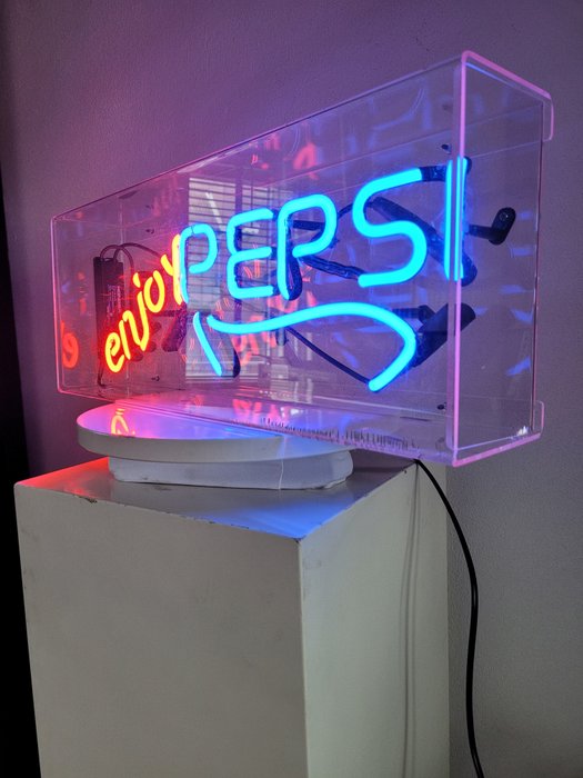 Zeldzame Pepsi Co. Neon Lichtreclame, 1970 - Reclamebord - Glas, Kunstof