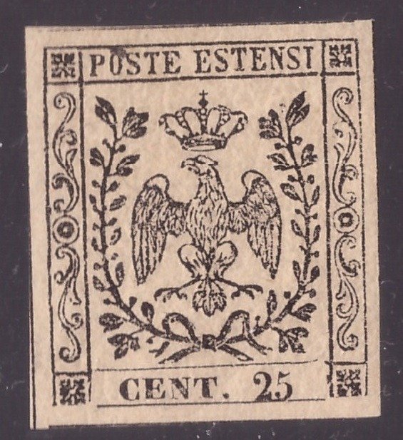 Antiguos Estados de Italia - Módena 1859 - 25 centavos de gamuza ligera - Sassone N. 4