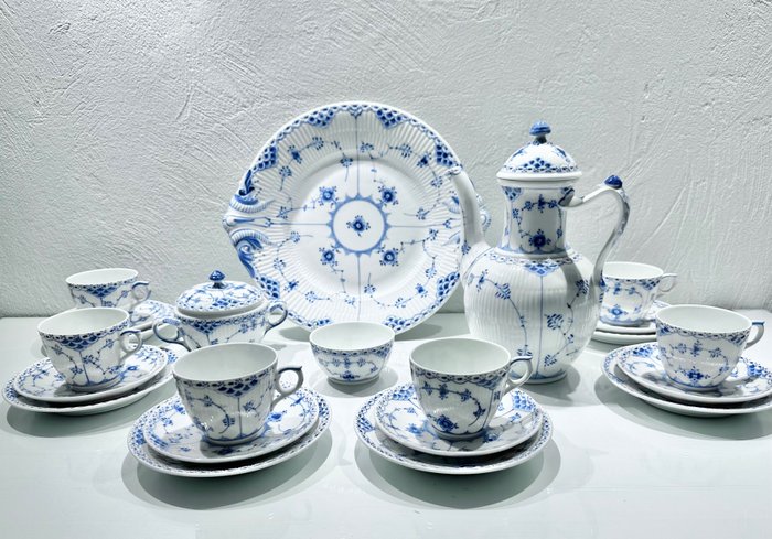 Royal Copenhagen - 6 人用咖啡杯具組 (21) - Blue Fluted (Musselmalet) - 瓷器