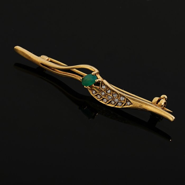 No Reserve Price Jewellery pin - Yellow gold  0.00ct. Round Emerald - Diamond 