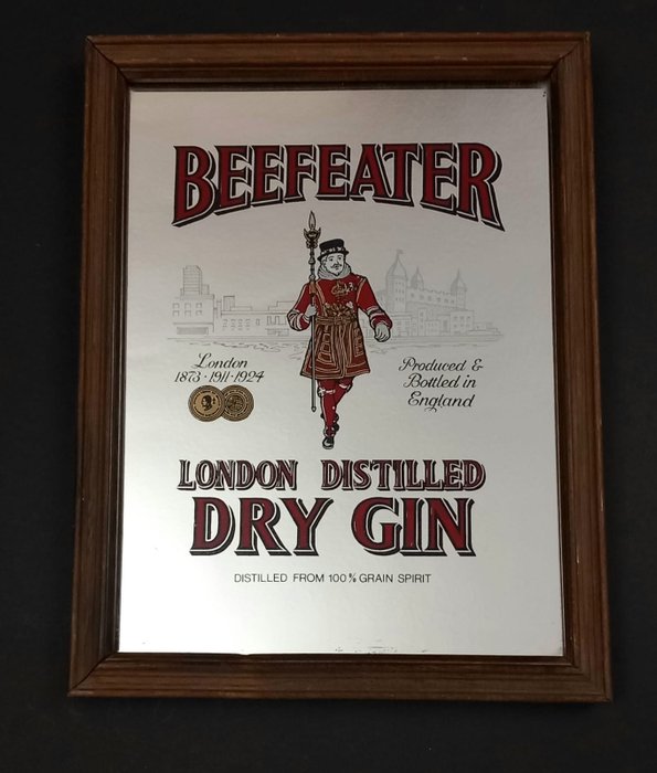 Beefeater London Dry Gin - Cartel Espejo publicitario de los años 1965-70 - 1960s