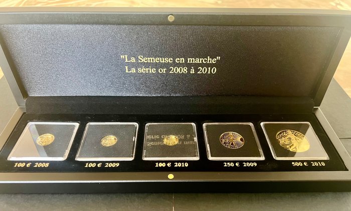 Frankreich. 100 Euro / 250 Euro / 500 Euro 2008/2010 "La Semeuse en Marche" (5 monnaies)