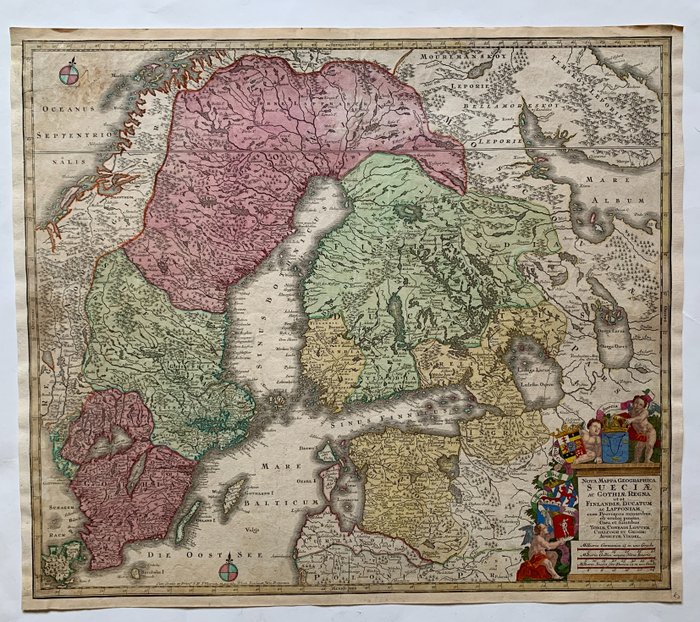Europa, Mapa - Lituânia/Estados Bálticos/Suécia; T.C. Lotter - Nova Mappa Geographica Suecia ac Gothia regna ut et Finlandiae ducatum ac Lapponiam... - 1751-1760
