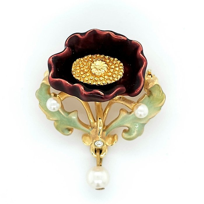 Joan Rivers Enamel & Pearl Flower Drop Dress Brooch - 鍍金 - 胸針