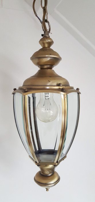 Lámpara - Vidrio, marco de latón con hojas de vidrio tallado