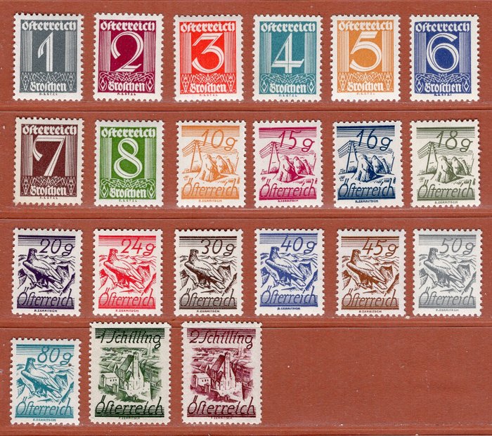 Austria 1925 - Number series, 1st Schilling edition - ANK 447-467