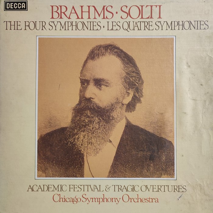 Brahms - Solti, Chicago Symphony Orchestra - The Four Symphonies = Les Quatre Symphonies / Academic Festival & Tragic Overtures - Very Very Rare - LP-boks sett - 1st Pressing - 1979