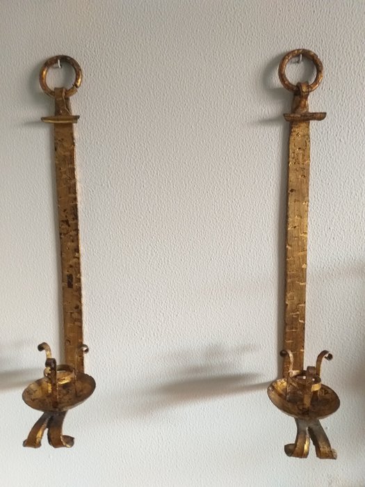 Wall sconce (2) - Gilt, Iron (cast/wrought), Gold bread