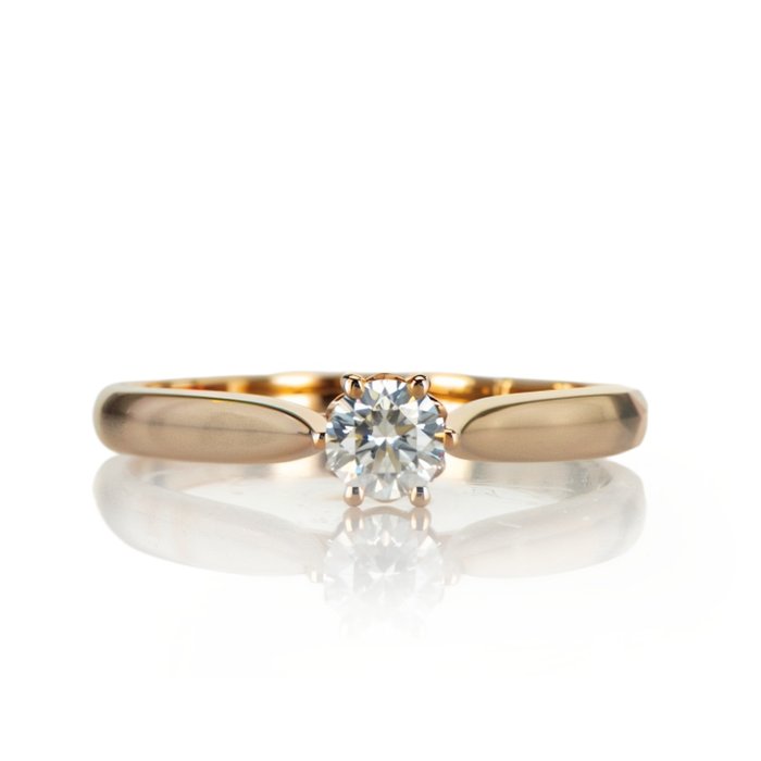 订婚戒指 - 14K包金 玫瑰金 -  0.24 tw. 钻石  (天然) 
