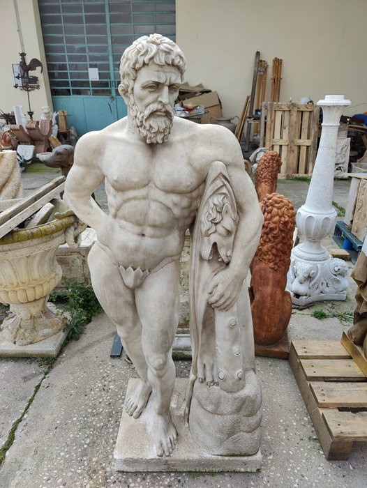 Scultura, Spettacolare scultura in marmo raffigurante Ercole - 130 cm - Marmo