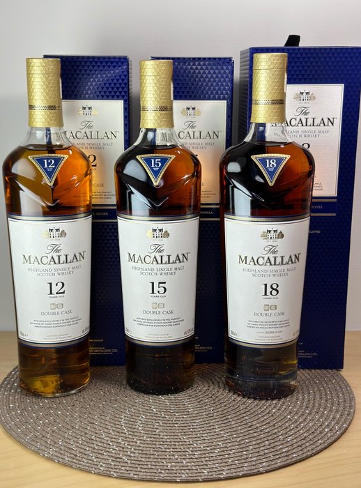 Macallan - Double Cask - 12yo, 15yo & 18yo 2022 Release - Original bottling  - 700 ml - 3 bottles