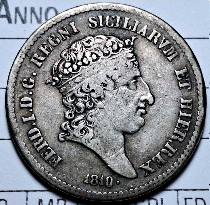 Italien, kungariket Bägge Sicilierna. Ferdinando I di Borbone (1816-1825). 1/2 Piastra da 60 Grana 1818 - variante "9 ribattuto su 8"