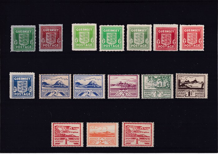 Kanaaleilanden 1941 - Duitse bezetting Guersey-eilanden en Jersey met verscheidenheid aan papier en kleuren postfrisse - MI: 3/8 e Mi: 1/5