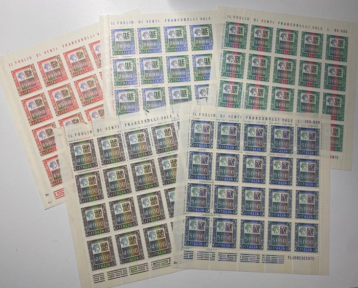 意大利共和国 1978/1979 - 具有高 MNH 值的小张纸，印刷完美，无折痕，状况极佳 - Sassone NN. 1438/1442