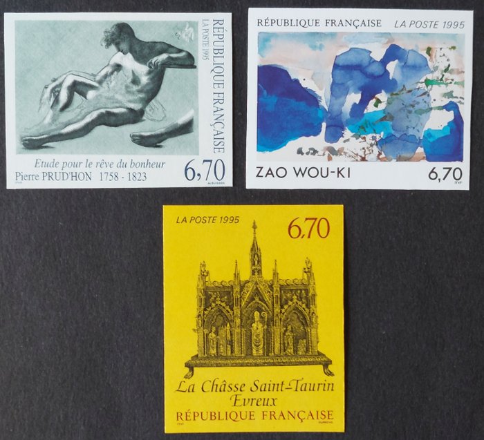 Francia 1995 - Serie artistica, i 3 francobolli di lusso non dentellati** - Yvert 2926-2928