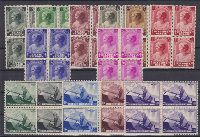 Belgium 1937/1938 - 4 series - OBP : 458/465 , 466/470 , 471/477 , 481/483 alle in blok van 4