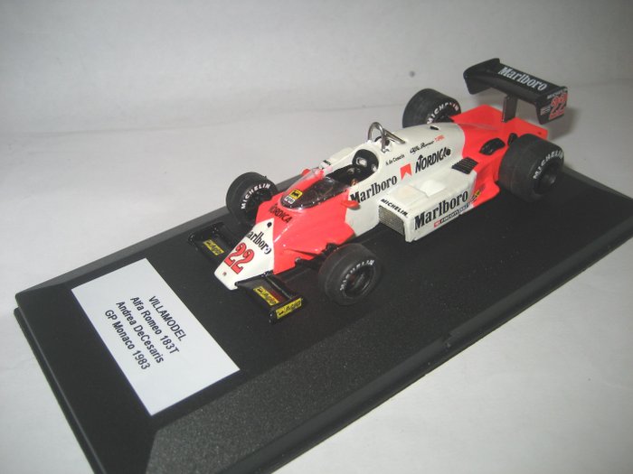 Villamodel 1:43 - 1 - Kilpa-auton pienoismalli - Alfa Romeo 183T F.1 Andrea De Cesaris GP Monaco 1983 - sarja koottu