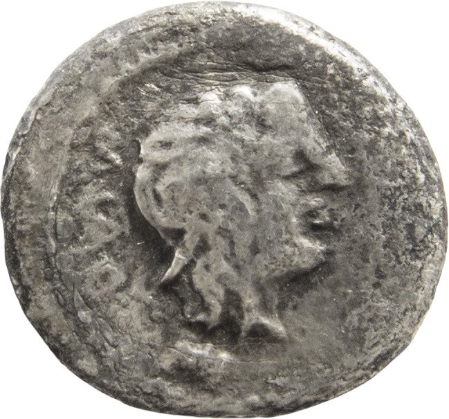 羅馬共和國. M.Porcius Cato, 89 BC. Quinarius Rome, 89 BC. Victory seated to right, holding patera and palm-branch; VICTRIX in exergue