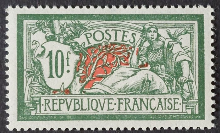 Francia 1925/26 - Merson, 10 segg. verde e rosso, firmato MIRO - Yvert 208