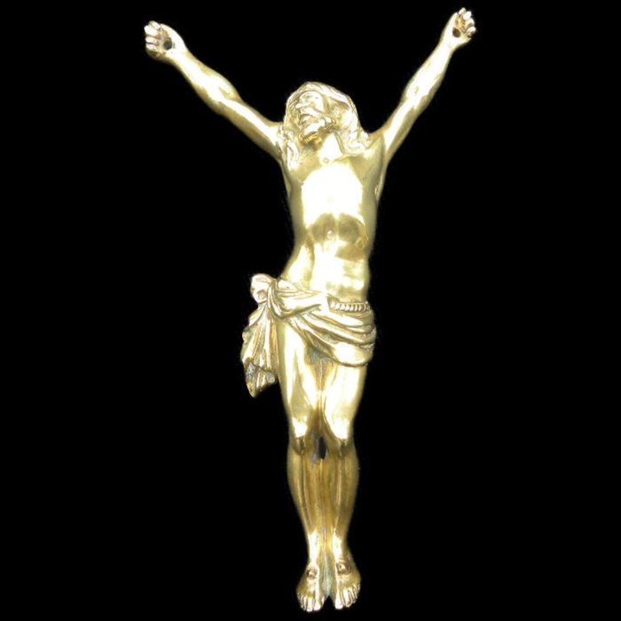 Escultura, Antieke vergulde bronzen Corpus Christi - 24.5 cm - Bronce dorado