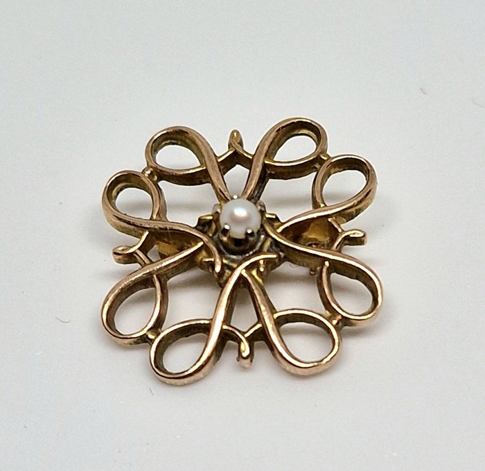 No Reserve Price Brooch - Yellow gold Pearl 