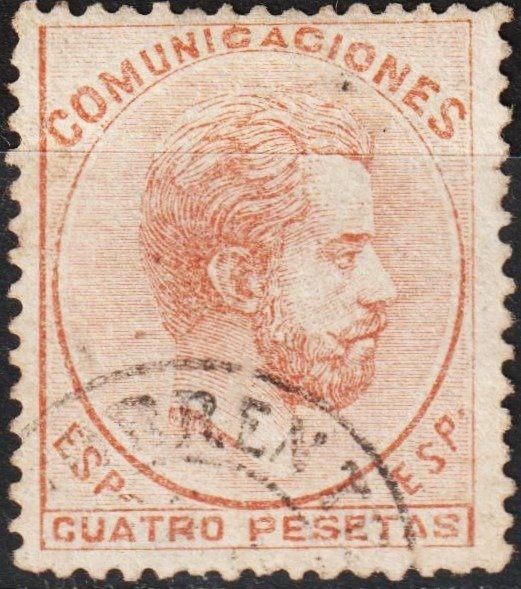 Spagna 1872 - foca - Edifil 139 - Alegoria de España - 4p castaño. Buen centraje