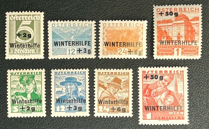 Austria 1933/1935 - Austria - Winter Aid 1933 and 1935 - postfrische Ausgabe "Winterhilfe 1933 und 1935" in tadelloser Erhaltung Mi.Nr. 563 - 566 und 613 -