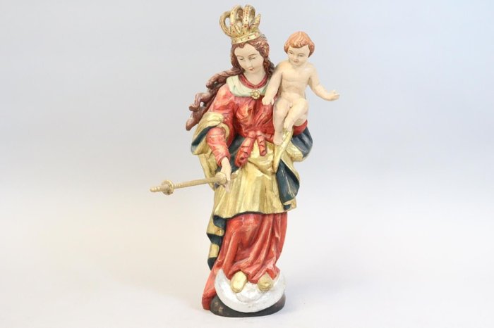 Statua, Santa Maria con Gesù Bambino 41 cm figura intagliata a mano - 41 cm - Legno