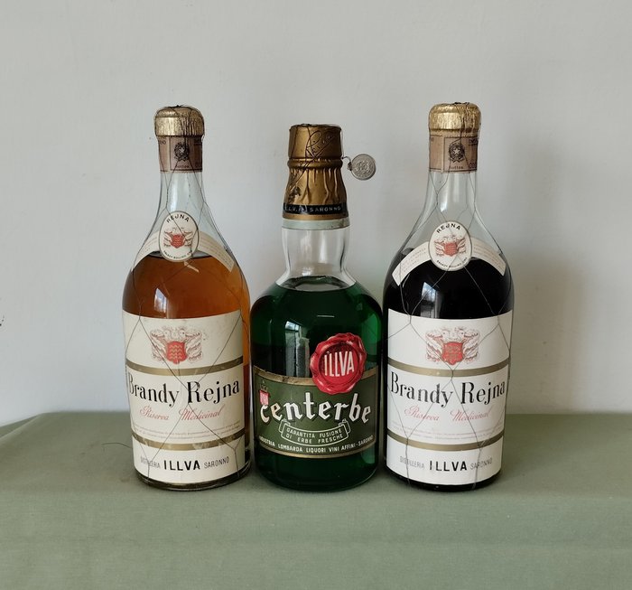 Illva - Centerbe + Brandy Rejna x 2  - b. 1940‹erne, 1950‹erne - 70 cl, 75 cl - 3 flasker