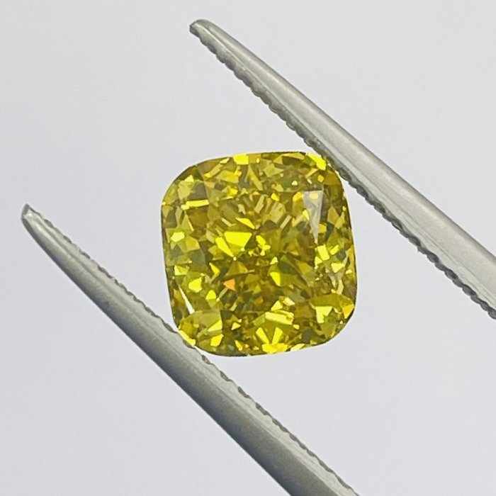 1 pcs Diamante - 2.01 ct - Cojín - Color Enhanced - amarillo amarronado intenso fantasía - VVS2, GIA