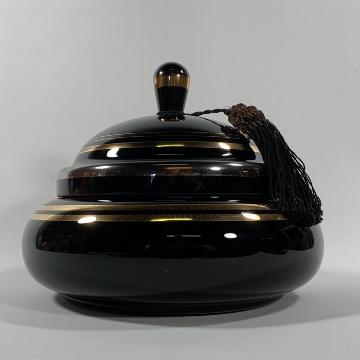 De Ruppel - Boom - 大淺盤 - 裝飾藝術風格黑色帶蓋玻璃碗 - Paul Heller - Boom glass