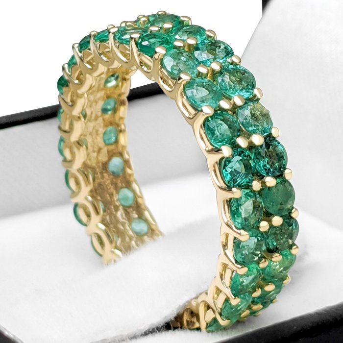 沒有保留價 - 3.40 Carat Emerald Double Eternity Band 戒指 - 黃金  3.40ct. 圓形 祖母綠 