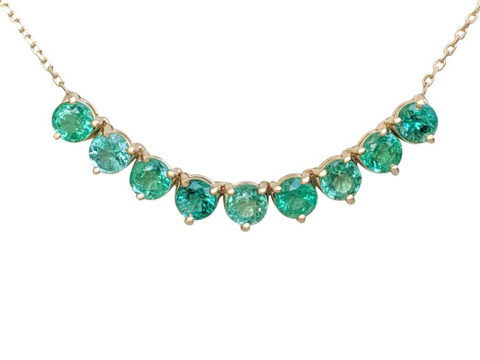 Zonder Minimumprijs - 2.63 Carat Natural Emerald Halsketting - Geel goud  2.63ct. Rond Smaragd 
