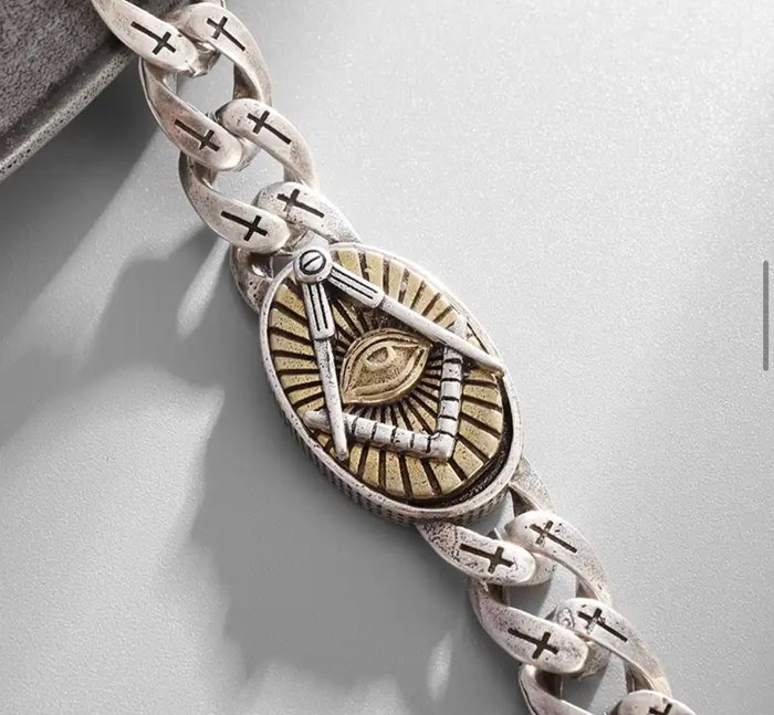 Linda pulseira de maçonaria em bronze prateado - Bracelete