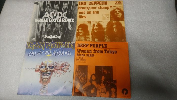 Deep Purple, AC/DC, 齊柏林飛船 - 多位藝術家 - Whole lotta rosie and 3 more great classic rock 7 inches - 多個標題 - 黑膠唱片 - 第一批 模壓雷射唱片 - 1970