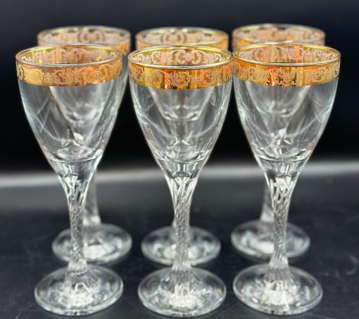 Italian manufacturer Fratelli Fumo Wine glasses in crystal Optic model - Kieliszek do wina (6) - Modelka Regina Ricamo - Kryształ, pr. 999 (24-karatowe złoto)