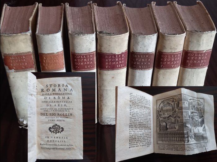 Charles Rollin - 7 Volumes, Storia Romana dalla fondazione di Roma sino alla battaglia di Azio cio è sino al - 1740-1759