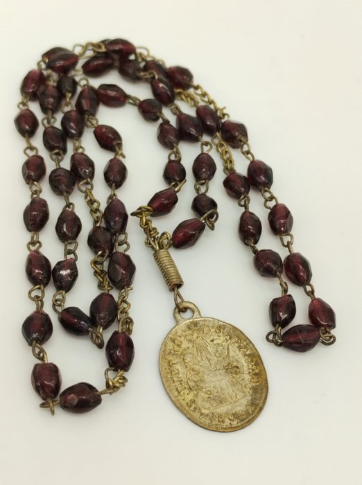 天主教念珠 - 玻璃, 银盘 - 1850-1900