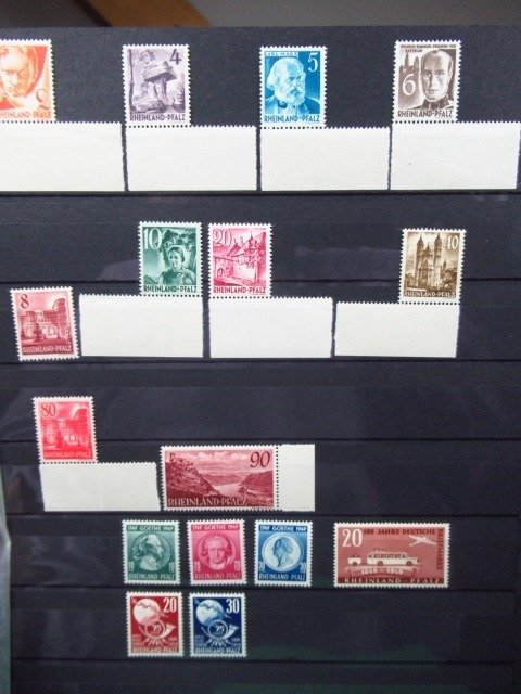 Niemcy, okupacja francuska 1948/1949 - Stan Rhéno-Palatyn, kolekcja obejmująca pełną serię znaczków - Yvert n°30/38 et 45 à 51
